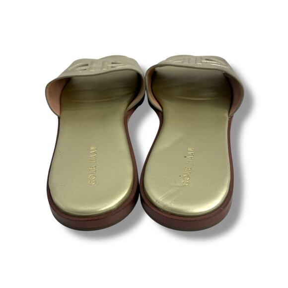 Cole Haan Flynn Logo Slide Sandals Size 10 Metallic Gold Cut out Flats - Picture 9 of 13